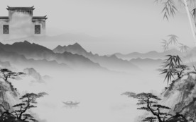 最新山水画电视墙 文件分层画