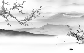 意境山水画电视墙 文件分层画