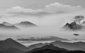 现代 山水画电视墙 文件分层画