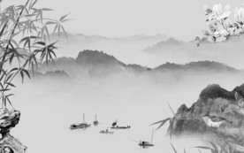 人气 山水画电视墙 文件分层画