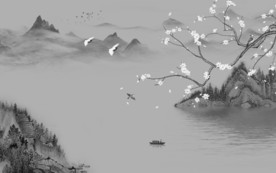 花鸟新山水无框画 文件分层画