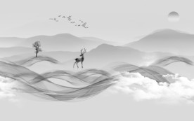 意境新山水无框画 文件分层画