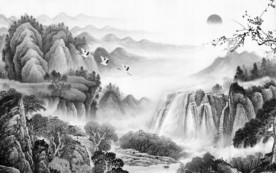 爆款灰色新山水画 文件分层画