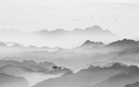 中国风灰色新山水画 文件分层画