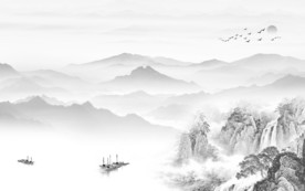 国画灰色新山水画 文件分层画