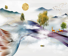 麋鹿山水装饰画