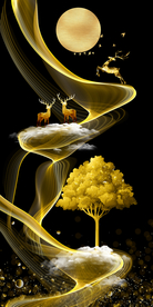 抽象丝带麋鹿晶瓷画