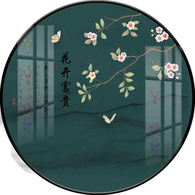新中式手绘工笔花鸟圆形装饰画图