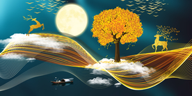 飘带麋鹿晶瓷画