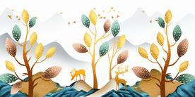 麋鹿树叶装饰画玄关