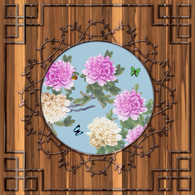 中式牡丹木纹天顶壁画