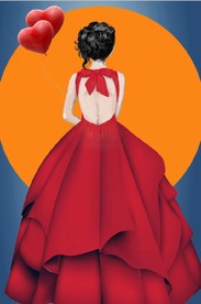 现代北欧风红裙背影美女玄关装饰