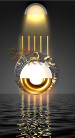 新中式晶瓷金色麋鹿光影背景墙