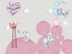 水彩热气球小象儿童房装饰无框画