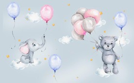 水彩卡通小象气球儿童房背景墙