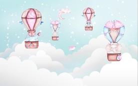 水彩卡通小象热气球儿童房背景墙