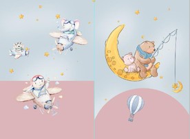 水彩小熊飞机儿童房装饰画