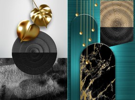 现代晶瓷抽象几何树叶装饰无框画