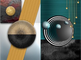 现代晶瓷抽象几何树叶装饰无框画