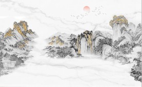 新中式大理石金色水墨山水背景墙
