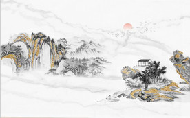 新中式大理石金色水墨山水背景墙