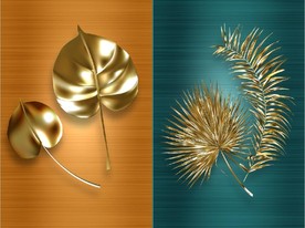 晶瓷金色植物树叶装饰无框画