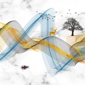 丝带山水装饰画