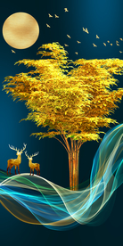 麋鹿发财树晶瓷画