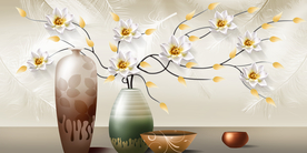 花卉花瓶三联画玄关