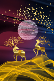 麋鹿飘带晶瓷画