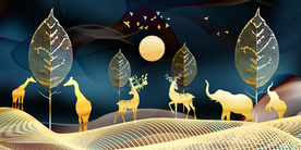 麋鹿树叶晶瓷画