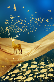 金鱼麋鹿晶瓷画