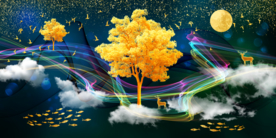 彩带麋鹿装饰画