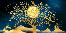 发财树装饰画三联画