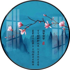 新中式玉兰花鸟圆形装饰画图片