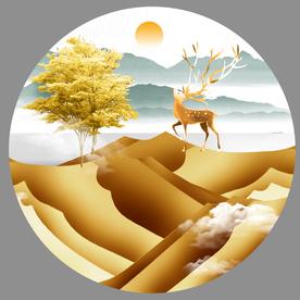 金色山水麋鹿玄关
