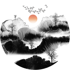 圆形水墨画