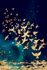 金色鸟群晶瓷画