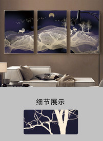 现代轻奢抽象金色线条麋鹿晶瓷画