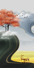 山水发财树玄关晶瓷画