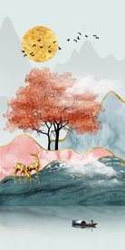 山水发财树玄关晶瓷装饰画