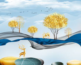 石来运转发财树电表箱装饰画