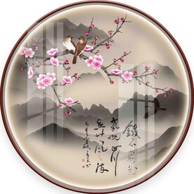 新中式手绘工笔花鸟圆形装饰画图