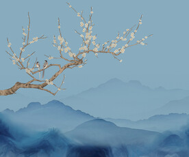 高清手绘梅花背景墙