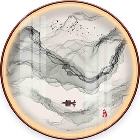 新中式水墨意境山水圆形装饰画图