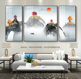 新中式山水画客厅装饰画沙发背景