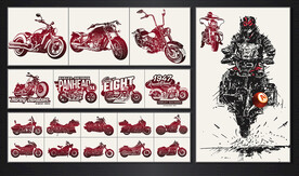 矢量手绘摩托骑行文化系列