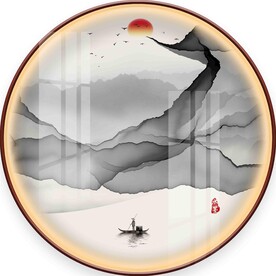 新中式水墨山水圆形装饰画图片
