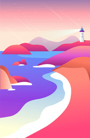 唯美手绘海滩插画