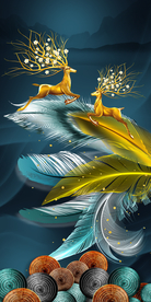 玄关羽毛麋鹿年轮装饰画